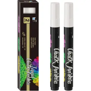 White Liquid Chalk Markers - 2 Pack Bright Colors Erasable Chalk Marker Pens, Reversible Tip, , for Chalkboards, Signs, Glass, Easy to use Chalk markers TF800