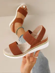 Summer New Style Buckle Toe-Open Wedge Sandals, Adjustable Platform Slip-On Shoes, Breathable Comfortable Ankle Strap, Perfect for Travel, Footwear