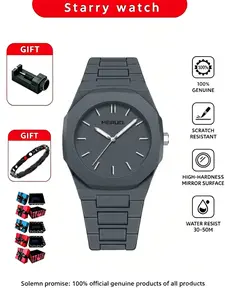 Men's Minimalist Quartz Watch, Light Luxury Pure, Noisy Yet High-End Atmosphere, Two-Piece Set, Analog Face, Rubber Case, All Seasons, Quartz Analog Wristwatch, Quartz Movement