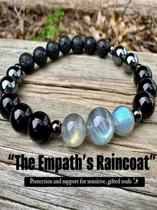 1 Empath's Shield Bracelet 10mm Labradorite, Hematite & Agate Handmade Beads, Stackable Bracelets Spiritual Growth Inner Clam & Strength Chakra Jewelry Vintage Men's & Women's Bohemian Jewelry Accessories Gorgeous Holiday Gifts for Lovers and Family