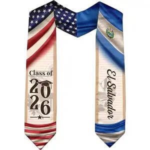 Class of 2026 Graduation Stole - USA & El Salvador Flag Sash, Senior Graduation Scarf, Grad Gift, Custom Graduation Accessories, Graduation Stole