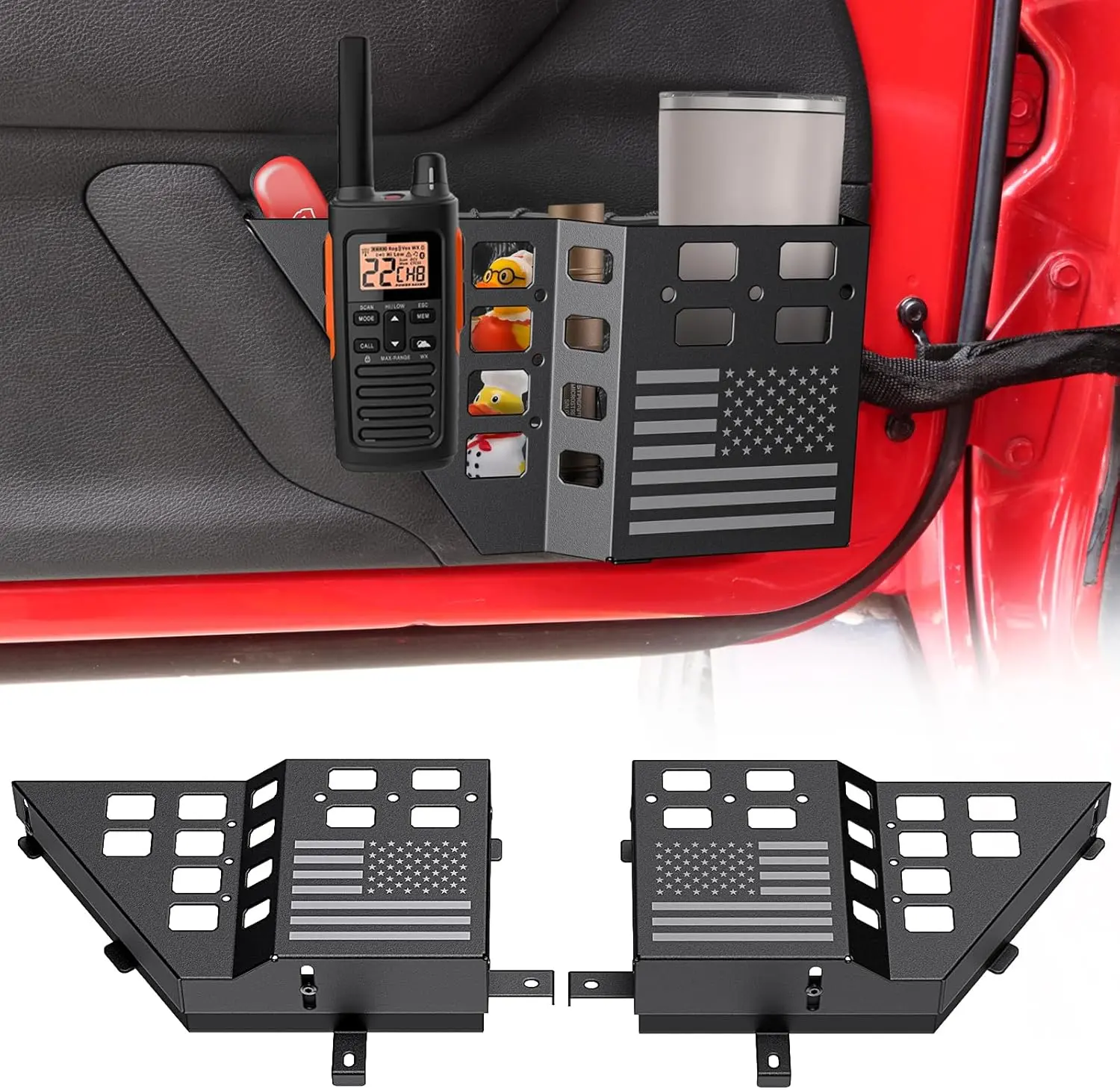 [SummerFinds]DIAMOOKY Upgraded Metal Front Door Pocket Storage Box for Jeep Wrangler JK JKU 2018 2017 2016 2015 2014 2013-2007 2/4 Door Accessories, Adjustable Door Organizer Molle Panels, 2PCS