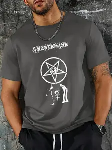 Men's Ghostemane Print Round Neck Graphic Tee, Casual Comfy Short Sleeve T-Shirt for Summer, Fashion Men's Top for Daily Wear, Tropical