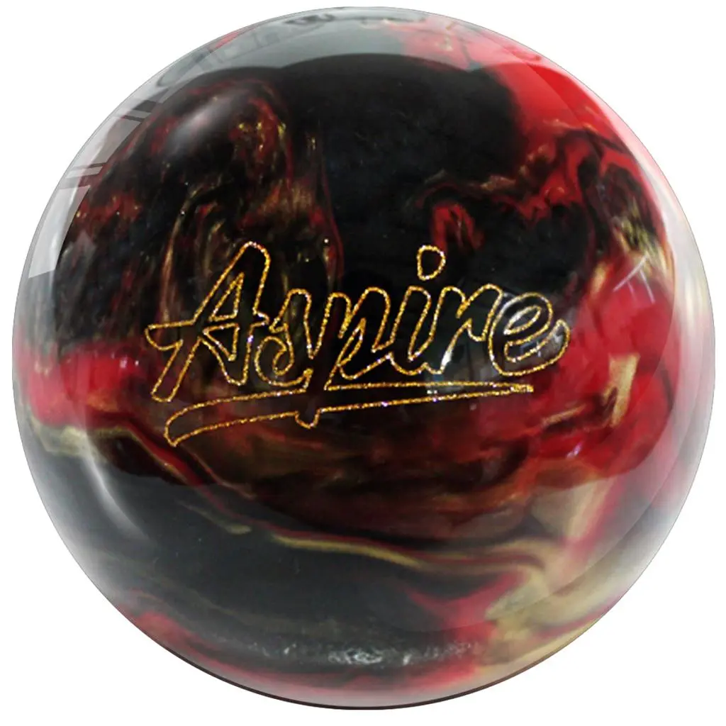 MOTIV Motorsport Aspire Polyester Bowling Ball for Adults - Pre-Drilled Straight Trajectory Spare Ball (8-15 lbs), Black/Red/Gold, Balls