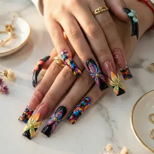 AVIARA  LONG Curved Square  10pcs Handmade Acrylic 3D Y2K Press On Nails Luxious Salon Quality Fake Nail detachable nails