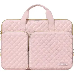 360 Protective Laptop Case 13.3 inch, 1314 inch Laptop Sleeve Compatible with MacBook/13/14, HP Dell ASUS Lenovo, Square Quilted Bag Cover with 2 PocketsHandleBelt, Chalk Pink