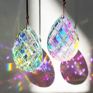 2pcs Crystal Sun Catcher Prism Hanging Decorations, Window Decoration, 3 Inch Slot Grid Ab Colorful Crystal Rainbow Maker Garden Ornament