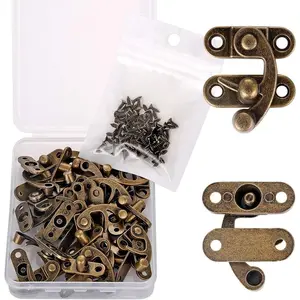 20Pcs Thickened Solid Bronze Tone Antique Jewelry Box Latches, Right Latch Buckle Cat Door Holder with 80 Replacement Screws