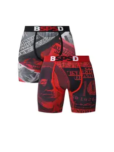 2 Pcs Men's Boxers Briefs Fitted Breathable Knit Soft Comfortable Mans Underwear Fashion Print Design, Daily Essential Clothing, Casual Wear