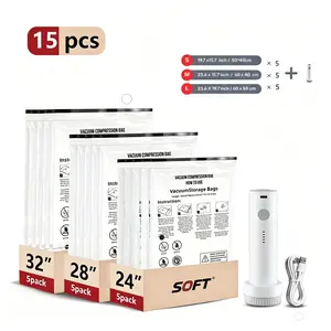 [2026 Upgraded] X9 Cordless Travel Vacuum Storage Compression Bag Set with Rechargeable air Pump 15 Pack Waterproof &Reusable Compression Packing Bags for 3Size, Reusable Space Saver,140L/Min Powerful Air Removal,Perfect for Carry-On Suitcases