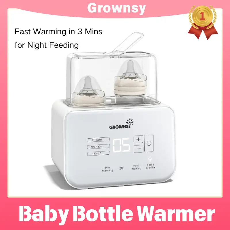 GROWNSY 10-in-1 Smart Double Baby Bottle Warmer with Precision Temp Control, Fast Heating, 24H Keep Warm, Sterilizer, Defrost, Timer & Auto Shut-off –