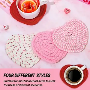 4 sets of heart-shaped, hand-knitted coaster sets. Perfect for romance, Valentine’s Day, Mother’s Day, and any season.