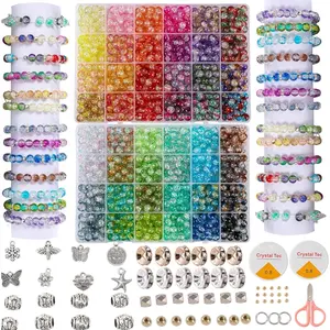 Glass Beads Bracelet Making Kit,1350PCS 48 Colors 8mm Crackle Glass Beads for  Making,  Glass Round Beads Friendship Bracelet kit for DIY Crafts Gifts