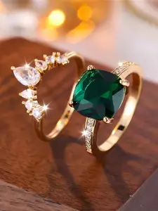 Elliptical Ladies' Set Ring, Green Synthetic Zircon, Fashion Retro Style, Perfect for Valentine's Day Proposal