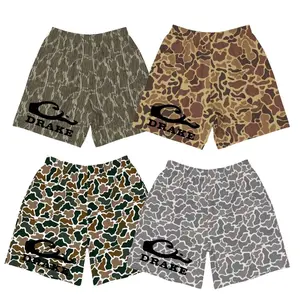 Drake Black Logo Bottomland Camo Old School Camo Shorts, Swim Trunks, Beach Shorts, Menswear