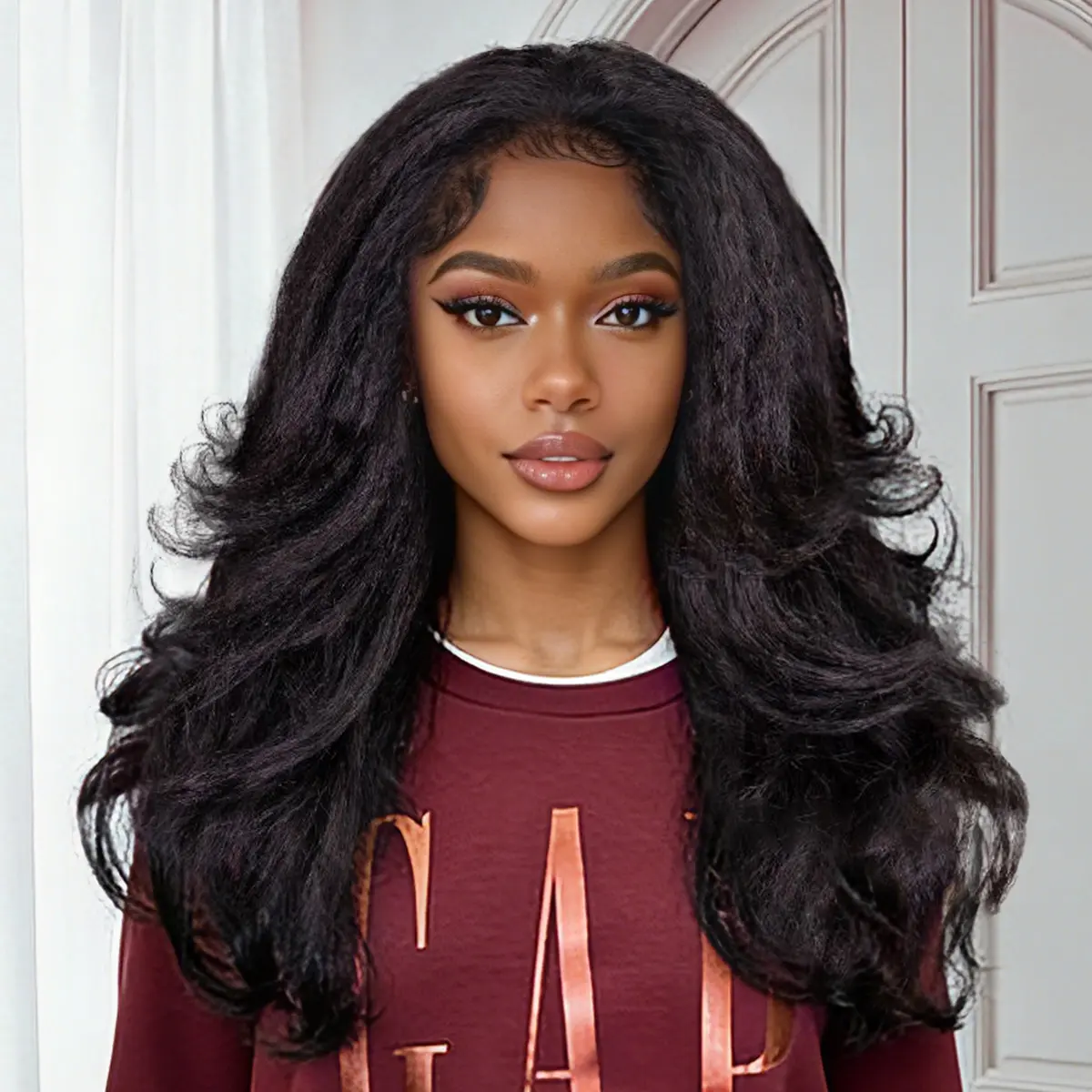 Vshow Blow Out Kinky Straight Human Hair Half Wigs Pre Layered Cut 3 in 1 Glueless Half Human Hair Wigs For Women Seamless Blend With Natural Hairline