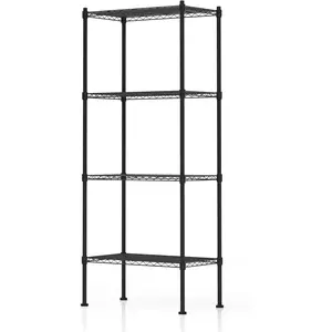 4 Tier Shelving Unit, 176 LBS Per Shelf Height Adjustable Narrow Storage Shelves, Heavy Duty Metal Garage Metal Shelves for Kitchen, Restaurant, Pantry, Laundry, Black