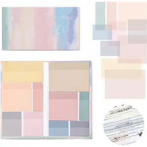 Transparent Sticky Notes Set, 6 Sizes Clear Sticky Notes Pads with 10 Colors, Waterproof Self-Stick Translucent Sticky Notes, See Through Sticky Notes for Bible Tabs, Book Tabs, Office, 500 Sheets