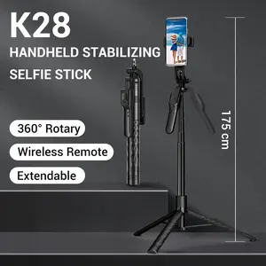 K28 Handheld Stabilizing Selfie Stick with Tripod, 360° Rotation, Wireless Remote, Extendable up to 1.75m