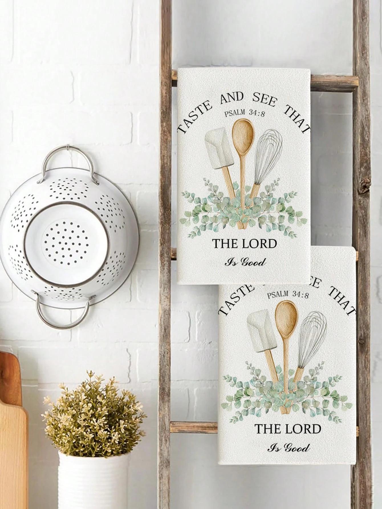 2Pcs Of Kitchen Tools Kitchen Towels New Home Gift Inspirational Absorbent Decorative Kitchen Towels Green Plants Kitchen Rags Decorative Hand Towels