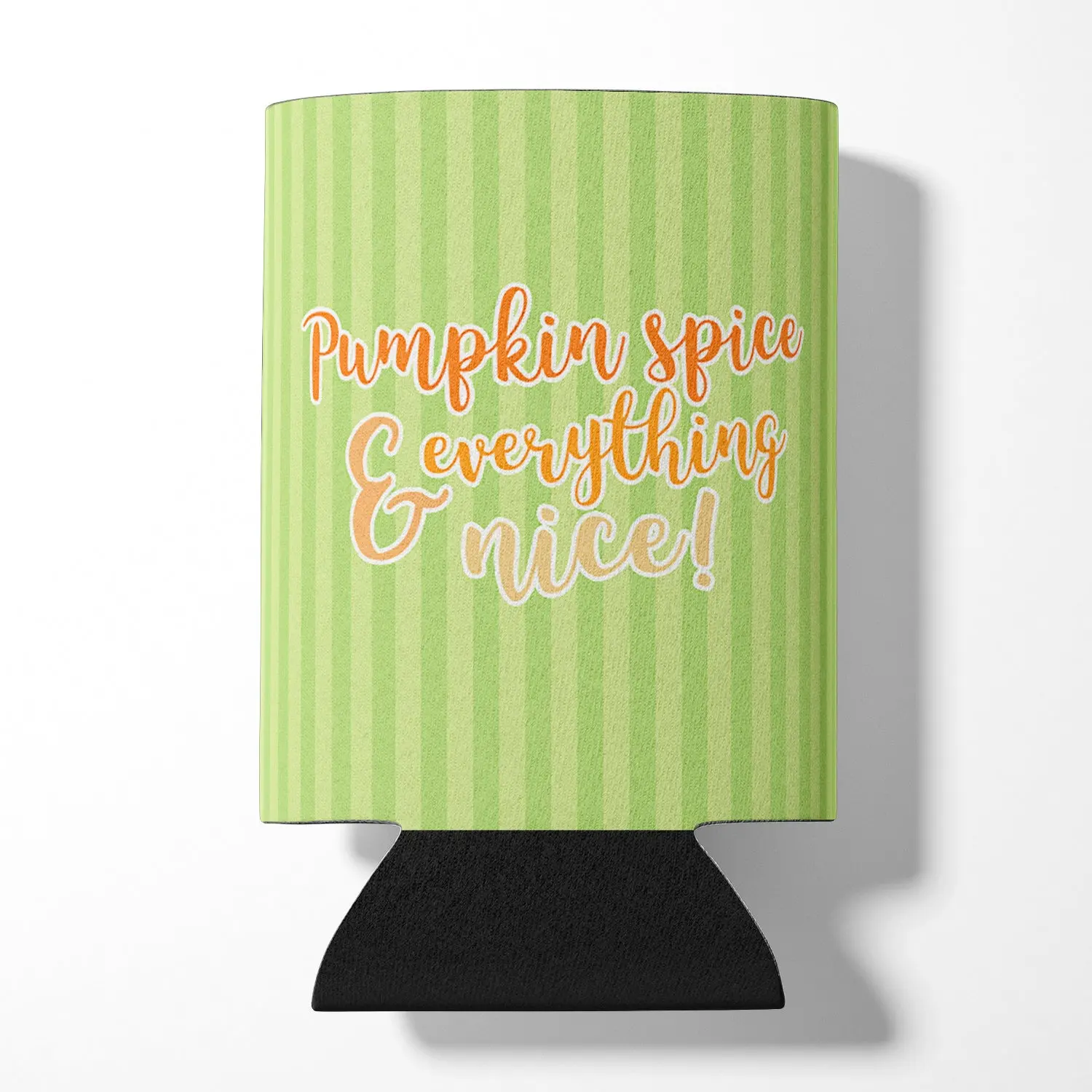 Fall Pumpkin Spice Green Stripe Foam Fabric 12oz Koozie - 12-oz Can/12oz Bottle Hugger, Model BB6922CC, 12-Ounce