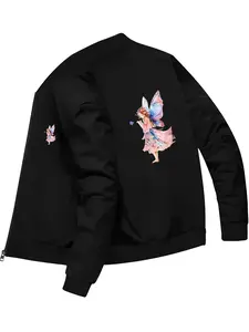 Sweet and Dreamy Style Women's Butterfly Fairy Printed Baseball Jacket for Daily Leisure and Fashionable Outfits