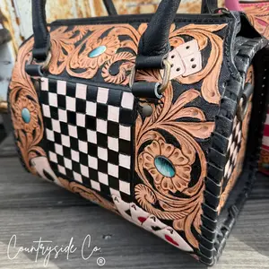 Black Double Down Tooled Leather Speedy Bag