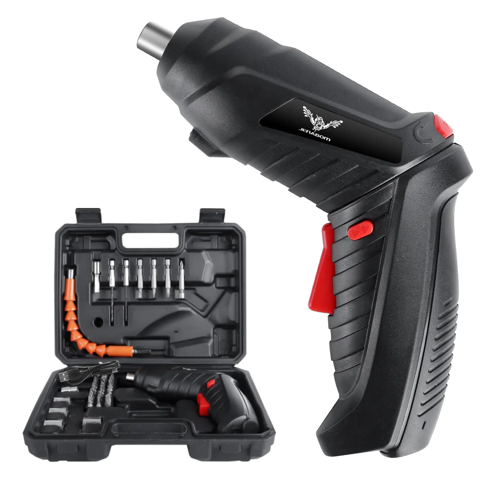 JENABOM Electric Screwdriver Cordless Rechargeable Set 3.6V Li-ion 3.5N·m Max Torque Electric Rotatable with Case LED Light Drill Screwdriver Multi-Angle Work for Home Office DIY Tools (Black)