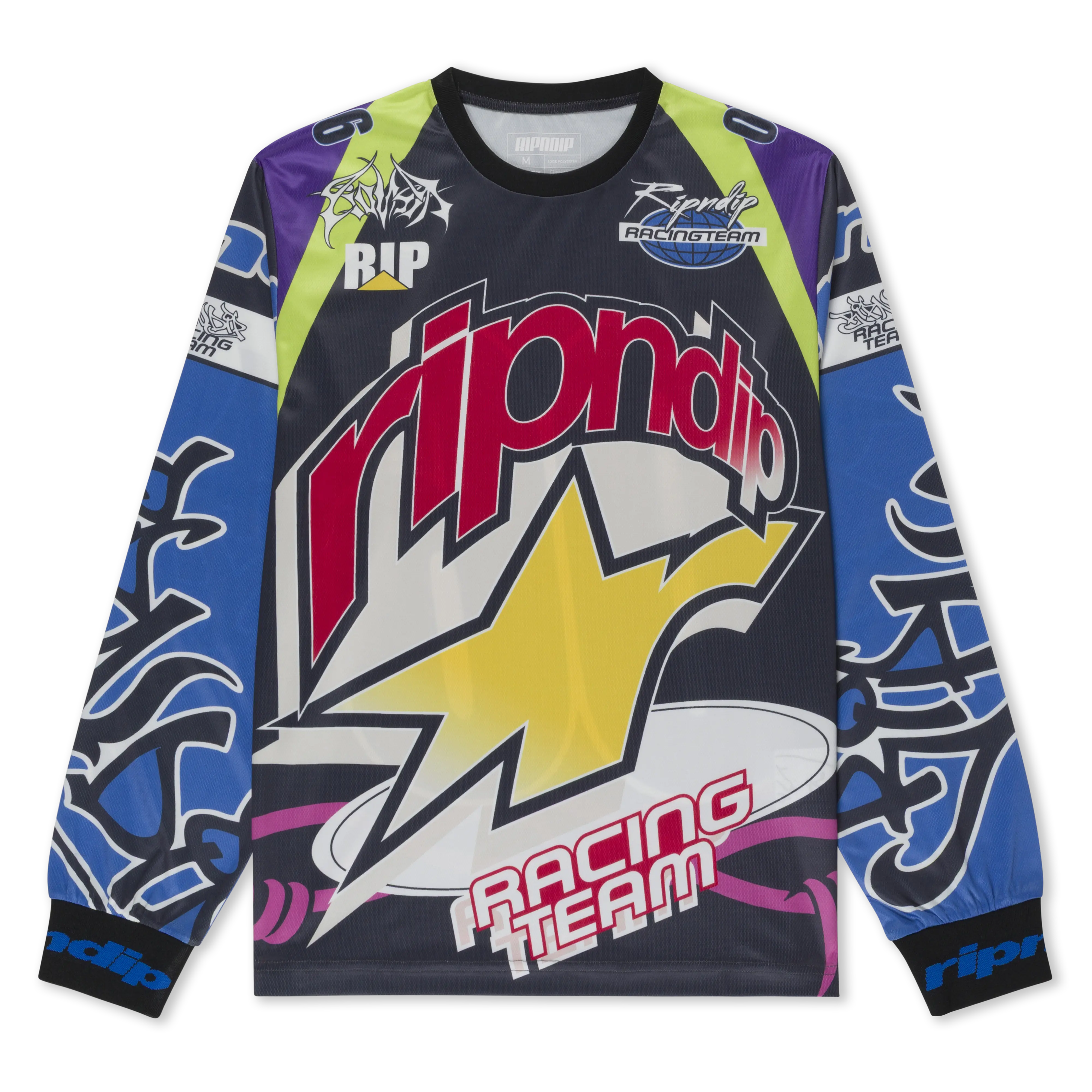 All Star Long Sleeve Moto Jersey, a Polyester Pull On Biking Top with an All Over Print and Ribbed Cuffs
