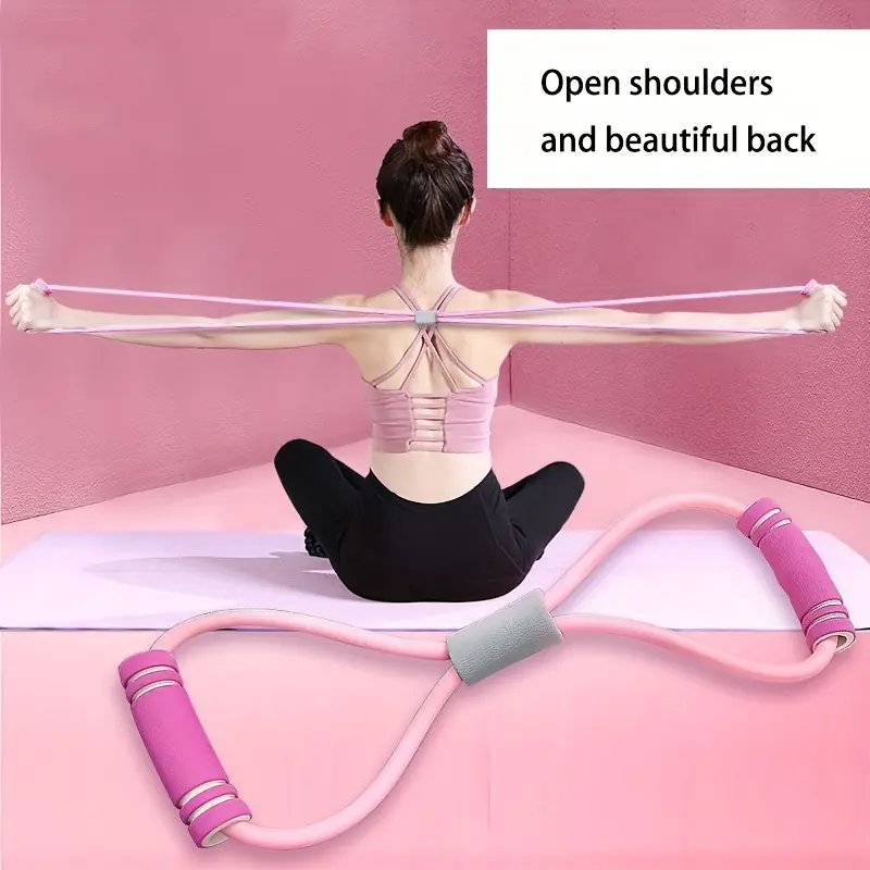 Premium Pink Latex Resistance Band for Open Shoulders and Beautiful Back - Elastic Fitness Pull Rope with Comfortable Grips for Home Workout thigh slimmer