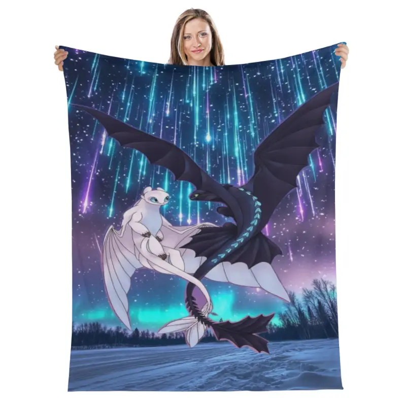 Celestial Dragons Flannel Blanket Toothless & Light Fury Graphic Print UltraSoft Cozy Warm Lightweight and AntiPilling Suitable for Sofa Bed Travel Outdoor Home Decor and Perfect Gift for Dragon Lovers