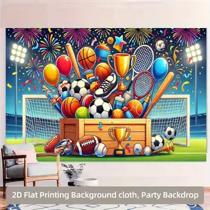 1pc, Sports Equipment and Trophies, Polyester Party Banner, 2D Flat Printing Multi-Scene Application, Living Room Wall Art Background Cloth, Suitable for Home, Party, Photography Studio and Office