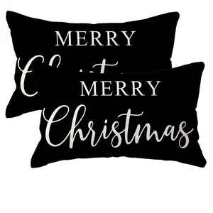 2pcs, Merry Christmas Farmhouse Lumbar Throw Pillow Cover, Perfect for Front Porch & Home Decor, Winter Pillowcases, Contemporary Style, Single Sided Printing, No Pillow Core