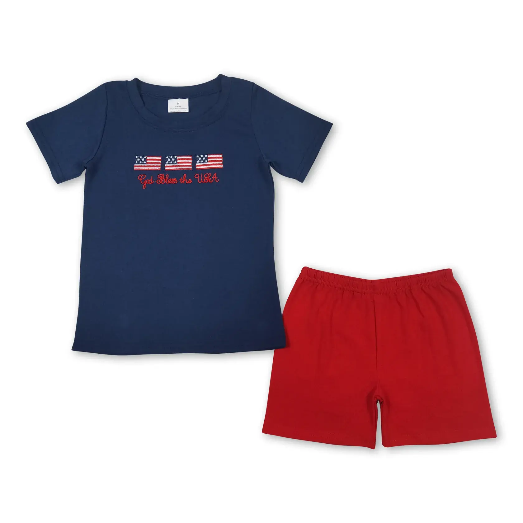 Boys' 4th of July Embroidered Flag Graphic Print Clothes Set, Kids' Fashion 2-Piece Outfit Set, Graphic Print Set, Clothes Sets