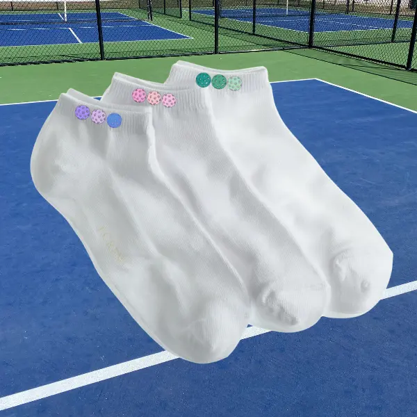 Pickleball Socks; 3 Pickleballs; Pink, Purple, Green Socks
