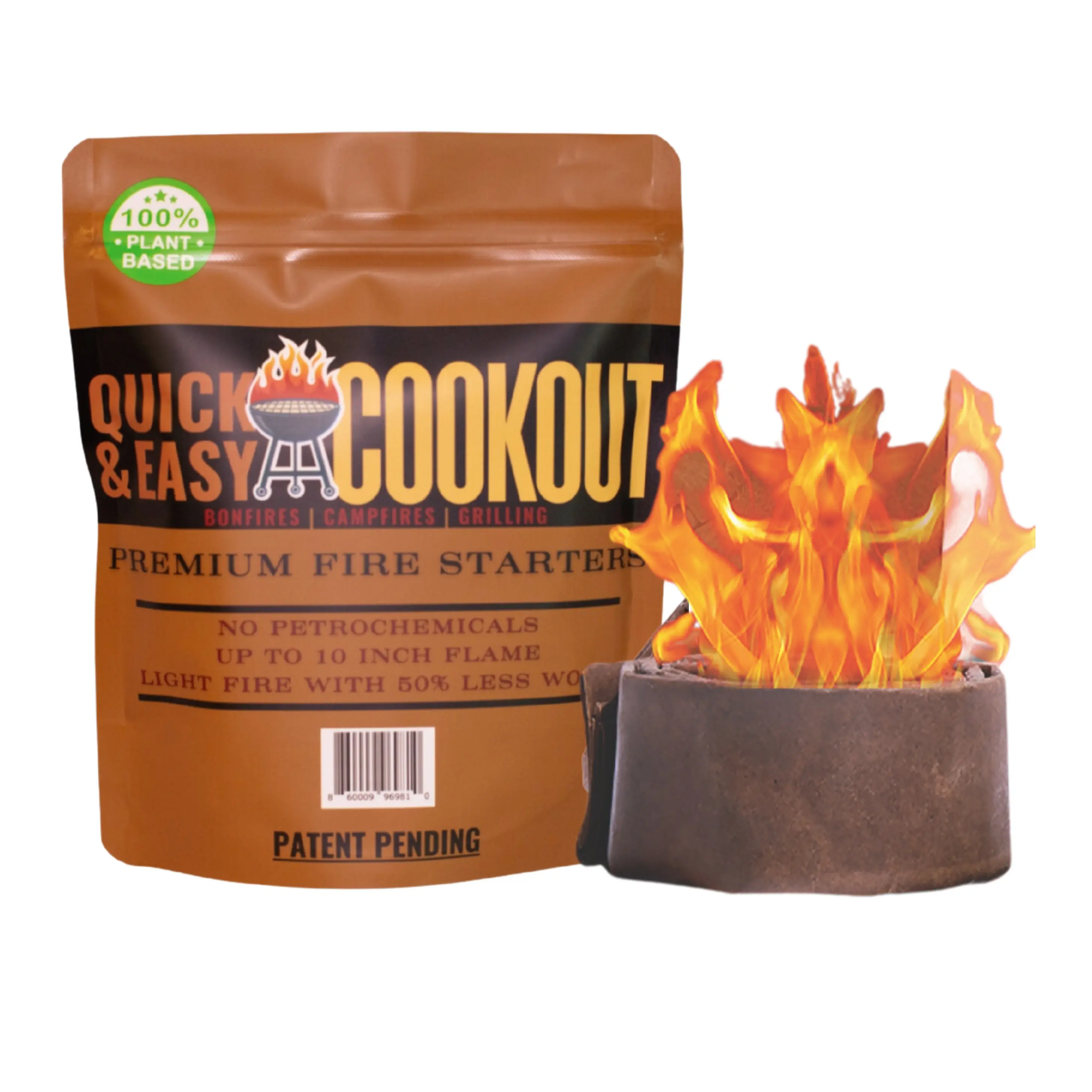 Patent-Pending The Survivor Fire Starter: Plant-Based Fuel Only, 0-Effort Fast Ignition, Lights Wet Logs Without Kindling, for Camping, Fire Pits, & Survival, 30+ Min Burn Time