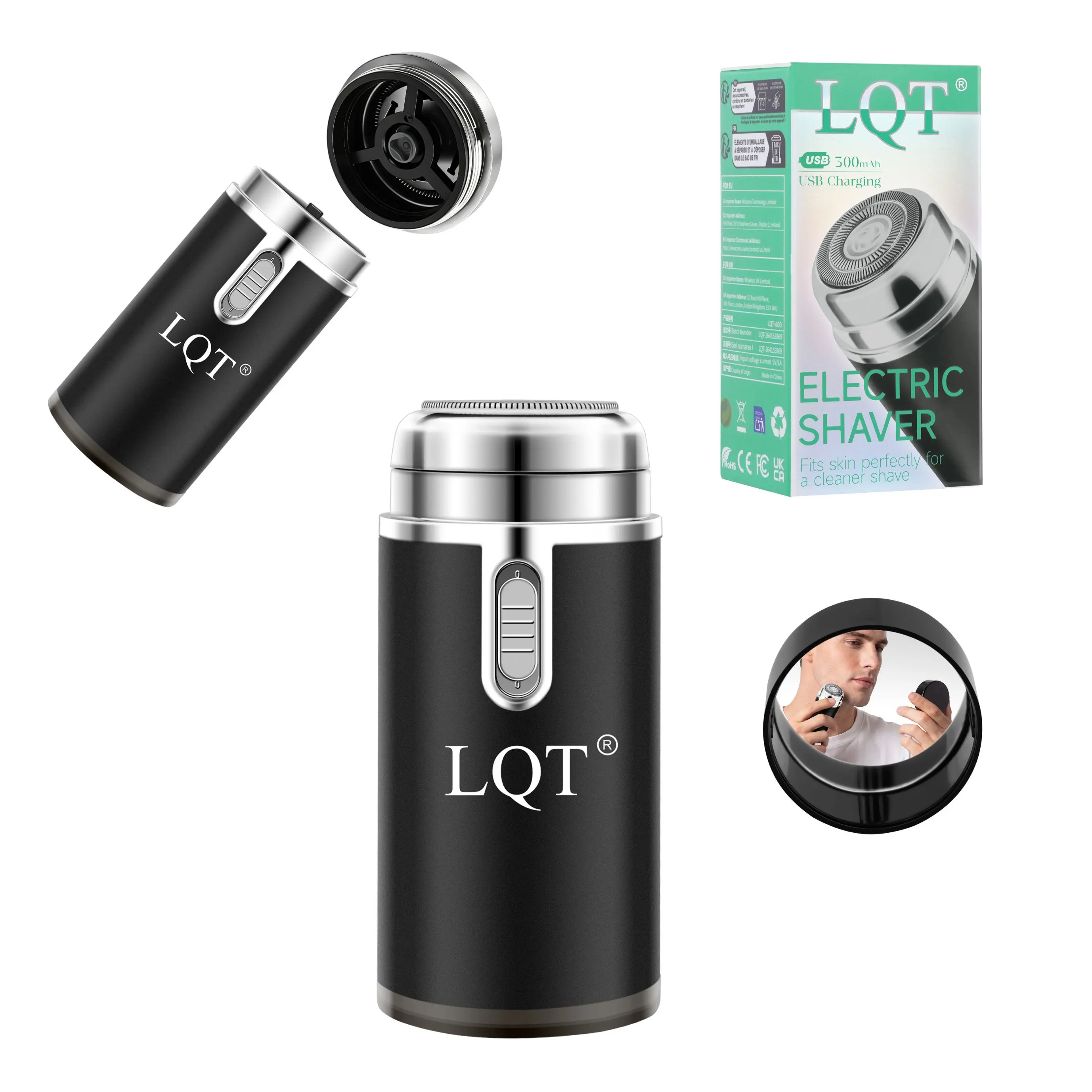 LQT Mini Portable Electric Shaver for Men, Built-in Small Mirror on Top Cover & Bottom Auxiliary LED Light, USB Rechargeable Pocket Travel Shaver for Camping, Business Trip, Daily Facial Beard Trimming Grooming Tool