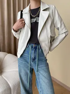 TRNDY LAB New Spring Autumn Vintage Faux Leather Jacket Women Brown Moto Biker Leather Coats Casual Streetwear Zipper PU Outwear