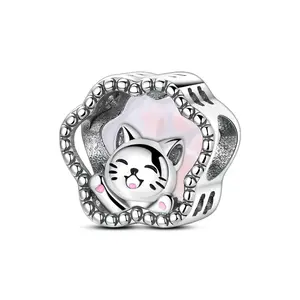 MULA Cute Cat Paw Animal Pendant Beads - Silver-Plated Resin Color-Changing Enamel Jewellery Pendants, Bracelet-Compatible Charms, Ideal Birthday/Christmas Gift for Cat Lovers, Jewellery Pendant