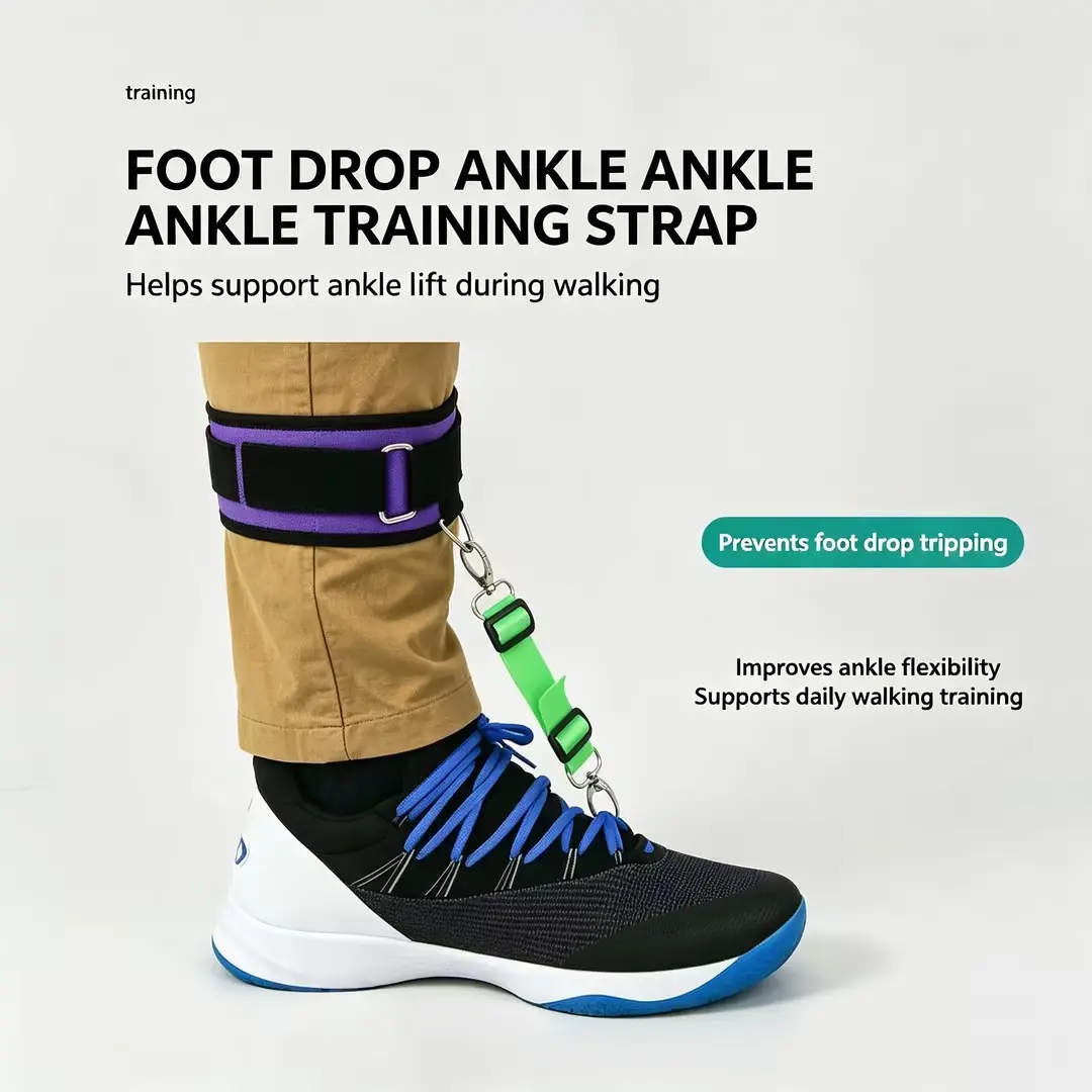 Adjustable Knee Ankle Support Brace, Foot Drop Assist Strap for Rehabilitation Training, Lightweight Mobility Support for Daily Walking & Home Exercise Recovery