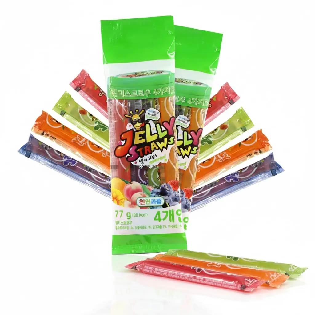 Jelly Straws Pack of 2 - Jelly Noodles Gummies Peach Mango Blueberry Lychee Flavors