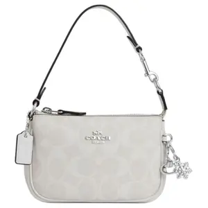 COACH Nolita 15 Mini Leather Crossbody Bag with Signature Monogram and Metal Logo for Women in White