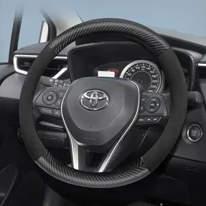 For Toyota carbon fiber leather suede steering wheel cover acc, Interior, for RAV4, Hilux, Corolla, Camry, Fortuner, Yaris, C-HR, Highlander, Land Cruiser, Prado, Tacoma, 4Runner, Innova, Venza, Prius