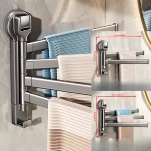 Wall-Mounted Rotating Towel Rack, Multi-Pole Bathroom Organizer, Ideal for Towels, Bath Mats, Hair Bands, Space-Saving Design, Towel Hooks