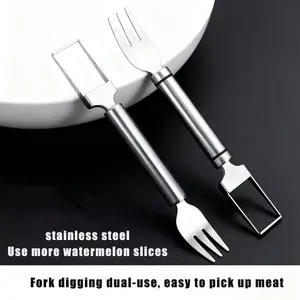 Stainless Steel Dual-Head Watermelon Slicer Fork, Multi-Functional Fruit Divider, Perfect for Cutting Watermelon Pulp Blocks