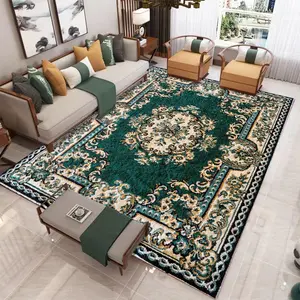 Green Persian Floral Pattern Flannel Area Rug, Boho Area Rug - Oversized Soft Plush Mat for Living Room & Bedroom, Non-Slip Thick Traditional Home Decor for Classic Enthusiasts