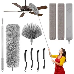 100-inch Duster with Extension Pole, 9-in-1 Cobweb Duster Kit Includes Spider Web Brush & Flat Gap Cleaner for High Ceiling, Fan, Under Appliances, Car, Home Deep Cleaning