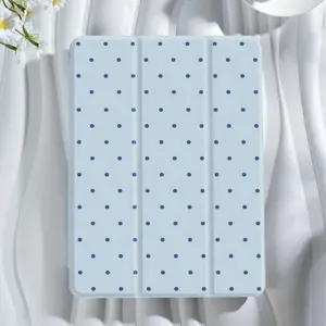 Blue background polka dot design, with adjustable bracket and pen slot, foldable anti slip TPU protective cover, suitable for Samsung, iPad mini, iPad Air, iPad Pro/iPad 10th generation, 11th generation and other series of iPad protective covers