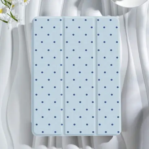 Blue Polka Dot TPU Durable Protective Casing - Folding Anti-Slip Surface, Adjustable Bracket, Pen Slot, Auto Sleep/Wake Feature for Samsung, iPad Mini, Air, Pro, 10th/11th Gen Tablet Accessories