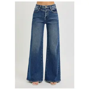 High Rise Wide Front Yoke Detailed Jeans